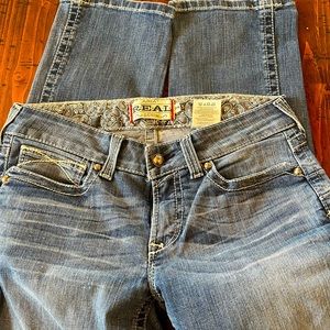 Ariat R.E.A.L. Mid Rise Stretch Boot Cut Jean. Rainstorm color. 29Long